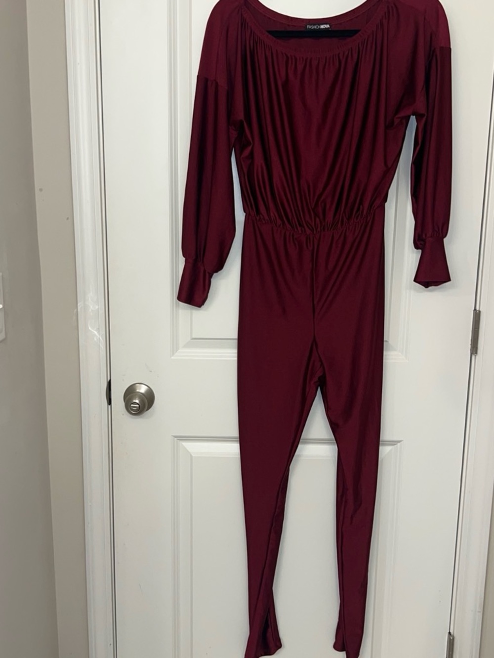 Fashion Nova Wine Long-Sleeve Jumpsuit